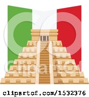 Clipart Of A Cinco De Mayo With El Castillo Pyramid And Flag Royalty Free Vector Illustration