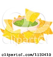 Clipart Of A Cinco De Mayo Mexican Tortilla Chips And Guacamole Royalty Free Vector Illustration