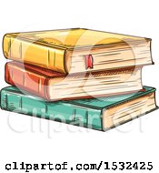 Clipart Of A Sketched Stack Of Books Royalty Free Vector Illustration