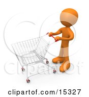Orange Person Standing With A Shopping Cart In A Store