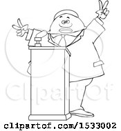 Poster, Art Print Of Lineart Black Male Politician Gesturing Peace Or Victor At A Podium