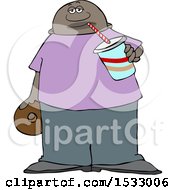 Clipart Of A Black Man Sipping A Fountain Soda And Holding A Donut Royalty Free Vector Illustration