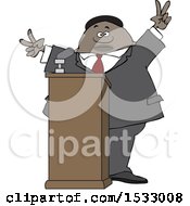 Poster, Art Print Of Black Male Politician Gesturing Peace Or Victor At A Podium