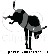 Clipart Of A Black Silhouetted Donkey Bucking Royalty Free Vector Illustration