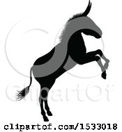 Clipart Of A Black Silhouetted Donkey Rearing Royalty Free Vector Illustration