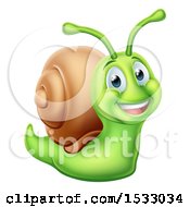 Clipart Of A Cheerful Green Snail Royalty Free Vector Illustration by AtStockIllustration