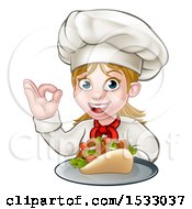 Poster, Art Print Of Female Chef Holding A Kebab On A Tray And Gesturing Perfect