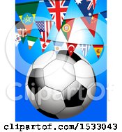 Poster, Art Print Of 3d Soccer Ball Under World Flag Buntings On Blue
