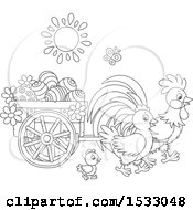 Poster, Art Print Of Black And White Family Of Chickens With A Cart Of Easter Eggs