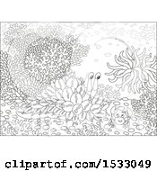 Clipart Of A Black And White Sea Slug And Crab On A Coral Reef Royalty Free Vector Illustration