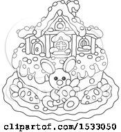 Poster, Art Print Of Black And White Easter Cake With A Bunny House And Carrots