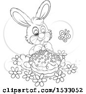 Poster, Art Print Of Black And White Bunny Rabbit With An Easter Cake