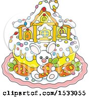 Poster, Art Print Of Cute Easter Cake With A Bunny House And Carrots