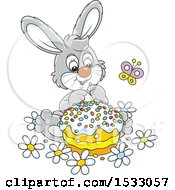 Poster, Art Print Of Cute Gray Bunny Rabbit With An Easter Cake