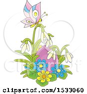 Clipart Of A Purple Easter Egg With Spring Flowers And A Butterfly Royalty Free Vector Illustration