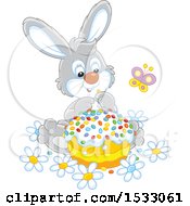 Poster, Art Print Of Cute Gray Bunny With An Easter Cake