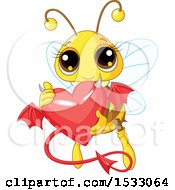 Poster, Art Print Of Cute Bee Flying And Holding A Devil Heart