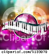 Poster, Art Print Of Pink Disco Ball And Music Keyboard Wave With Notes On Mosaic