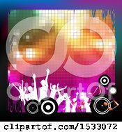 Poster, Art Print Of Background Of Mosaic With Silhouetted People Circles Grunge And Music Notes