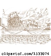 Clipart Of A Brown Sketched Scene Of The Colosseum Royalty Free Vector Illustration by Domenico Condello