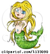 Clipart Of A Blue Eyed Blond Haired Mermaid Royalty Free Vector Illustration