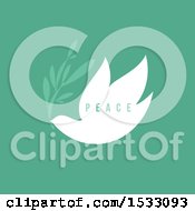 Poster, Art Print Of White Peace Dove With An Olive Branch On A Green Background