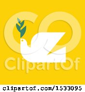 Poster, Art Print Of White Peace Dove With An Olive Branch On A Yellow Background