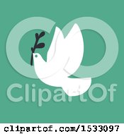 Poster, Art Print Of White Peace Dove With An Olive Branch On A Green Background