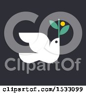 Poster, Art Print Of White Peace Dove With An Olive Branch On A Black Background