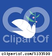 Poster, Art Print Of White Peace Dove With An Olive Branch On A Blue Background