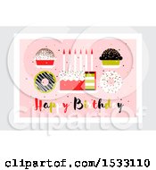 Poster, Art Print Of Happy Birthday Design With Cakes And Donuts