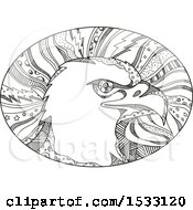 Poster, Art Print Of Zentangle Bald Eagle Head In An Oval Black And White