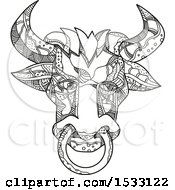 Poster, Art Print Of Zentangle Pinzgauer Bull Head Black And White