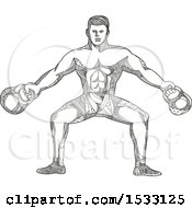 Poster, Art Print Of Zentangle Bodybuilder Working Out With Kettlebells Black And White