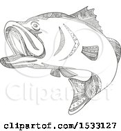 Poster, Art Print Of Zentangle Barramundi Sea Bass Black And White
