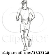 Poster, Art Print Of Zentangle Triathlete Jogging Black And White