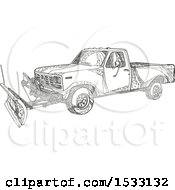 Poster, Art Print Of Zentangle Snow Plow Pickup Truck Black And White