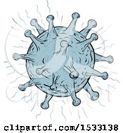 Clipart Of A Sketched Blue Virus Royalty Free Vector Illustration