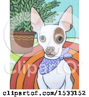 Poster, Art Print Of Painting Of A White Chihuahua Dog Wearing A Bandana