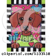 Clipart Of A Painting Of A Dog And Birds Royalty Free Illustration