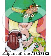 Clipart Of A Painting Of A Blond Woman Holding Her Dog Royalty Free Illustration