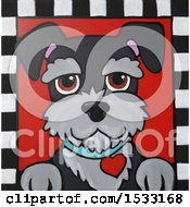 Painting Of A Schnauzer Dog With A Heart Collar In A Checkered Frame