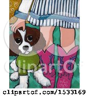 Poster, Art Print Of Painting Of A Girl Wearing Boots Petting Her Dog