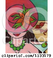Clipart Of A Painting Of A Topless Woman Holding A Cocktail Royalty Free Illustration