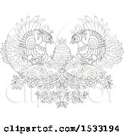 Poster, Art Print Of Black And White Floral Heart With Peacocks Grapes And An Easter Egg