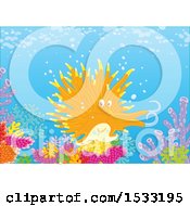 Clipart Of A Nudibranch Sea Slug On A Coral Reef Royalty Free Vector Illustration