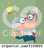 Poster, Art Print Of Male Science Professor With An Idea Looking Around A Sign Or Corner On Green