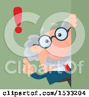 Poster, Art Print Of Male Science Professor With An Exclamation Point Looking Around A Sign Or Corner On Green
