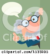 Clipart Of A Male Science Professor Talking Looking Around A Sign Or Corner On Green Royalty Free Vector Illustration