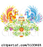 Poster, Art Print Of Floral Heart With Peacocks Grapes And An Easter Egg